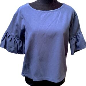 J Crew navy 100% cotton bell sleeve top (849)